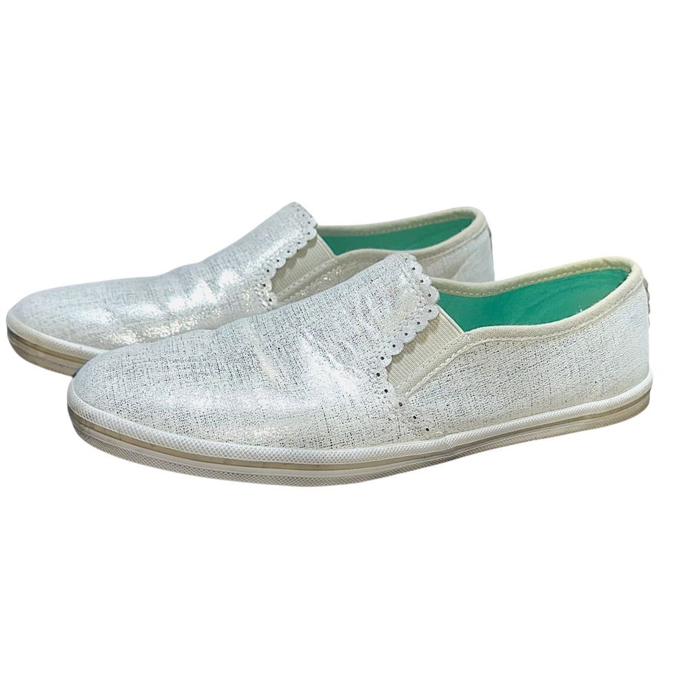 Jack Rogers Bennett Etched Metallic Pewter Leather Slip-on Flat Sneaker (US 8.5)
